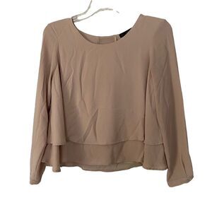 Zara Basic Tan Layered 3/4 Sleeve Boxy Flowy Chiffon Blouse Size XS